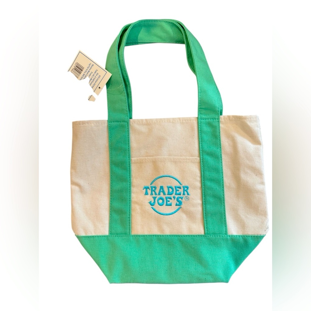 Trader Joe's Green and Cream Canvas Mini Tote Bag